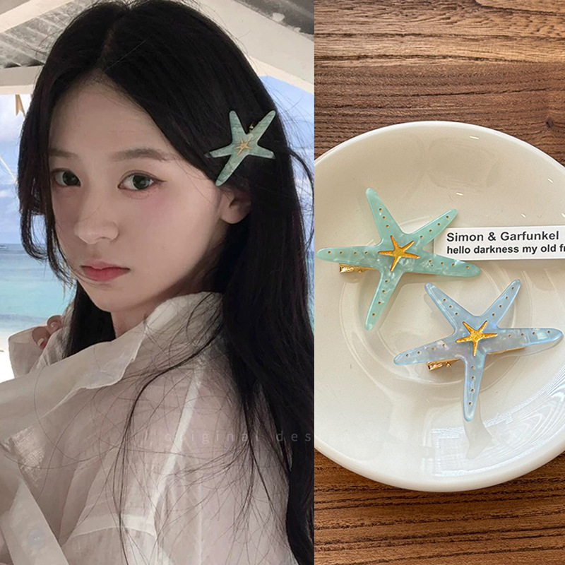Trendy Starfish Rhinestone Hair Clip Cute Girl Duckbill Clip Versatile Bangs Clip Elegant Side Clip Hair Accessory