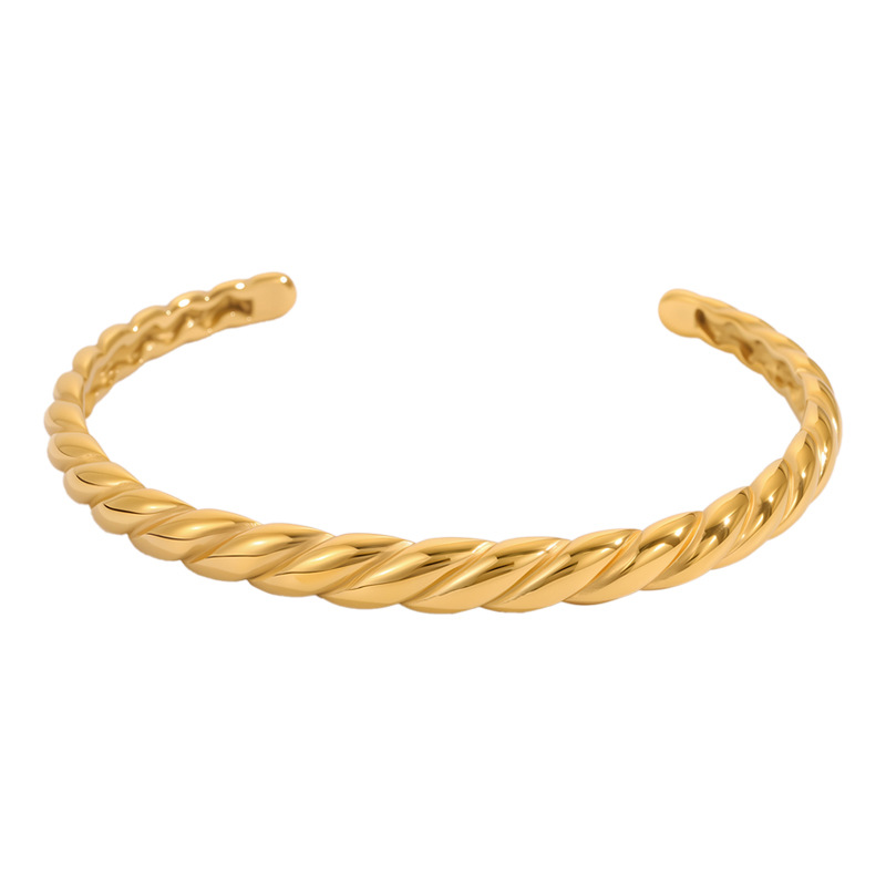 Pulsera de acero de titanio para mujer, sentido de alta gama, pulsera retro europea y americana que no se desvanece, oro de arena, apertura, circón, joyería de pulsera de acero inoxidable image 32