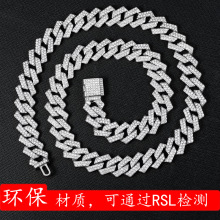 欧美跨境古巴项链男士时尚满钻古巴链嘻哈菱形手链女士锁骨链饰品