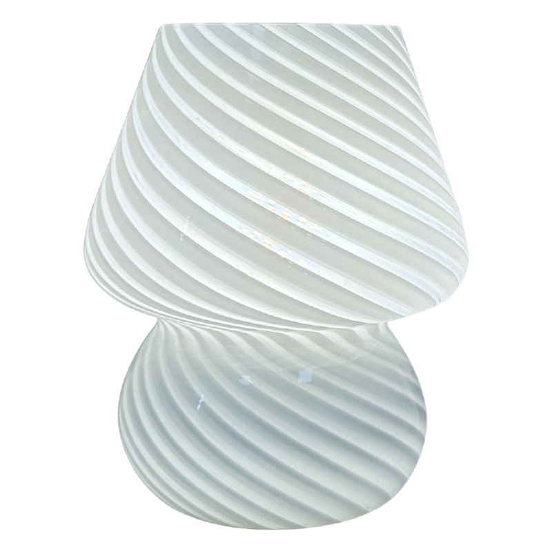 Lámpara de mesa con forma de hongo de estilo americano para dormitorio, decoración vintage a rayas para habitación de hotel, superficie de cristal, regulable.