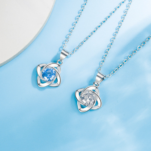 Lucky four-leaf clover necklace pendant set for women, summer couple bracelet, cute and elegant blue leaf earrings