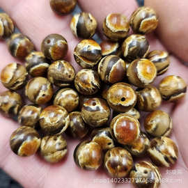 仿根珀圆珠散珠黄虎色花纹仿琥珀珠diy手链项链饰品配件手工珠子
