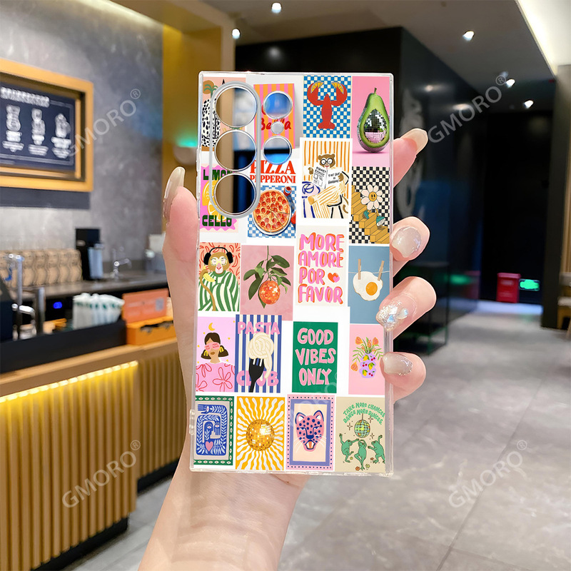 Niche Designer Painted Illustrations Suitable for Galaxy S24 Samsung S25 Transparent Mobile Phone Case S23 Anti-Fall All-Inclusive
