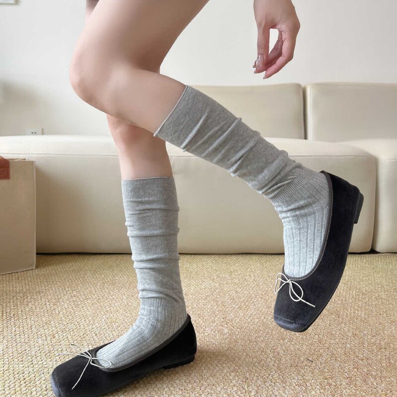 Ballet Style Calf Socks for Women, Gray Stockings, Miu Series Pile Socks, Korean Simple Style Women's Pure Cotton Socks Ballet Style Calf Socks for Women, Gray Stockings, Miu Series Pile Socks, Korean Simple Style Women's Pure Cotton Socks
