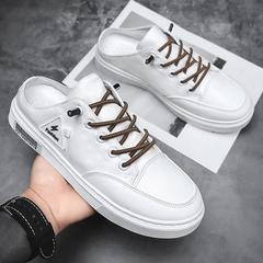 2021夏季新款無後跟半拖鞋男韓版時尚透氣帆布鞋休閒百塔潮流涼拖