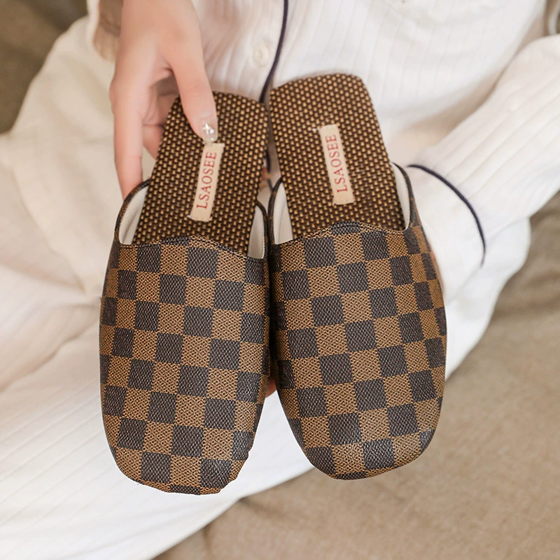 Домашние мужские Нескользящие тапочки из искусственной кожи Liang's Four Seasons, непромокаемые тапочки в шахматную клетку с днищем из говядины, весенние и осенние напольные Тапочки