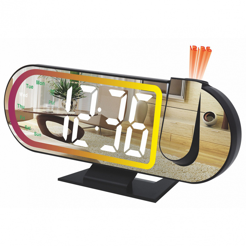 New Symphony Led Large-Screen Digital Mirror Projection Clock Colorful Digital Clock Creative Student-Specific Alarm Clock