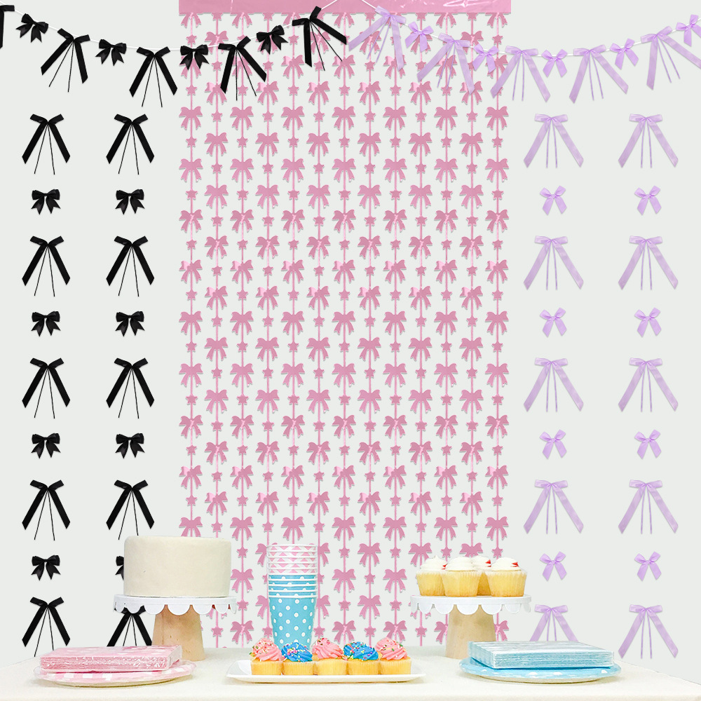 Tema de lazo decoración de fiesta cortina de seda de lluvia colgante de accesorios de lazo de poliéster de bricolaje decoración de pared de fondo de cumpleaños