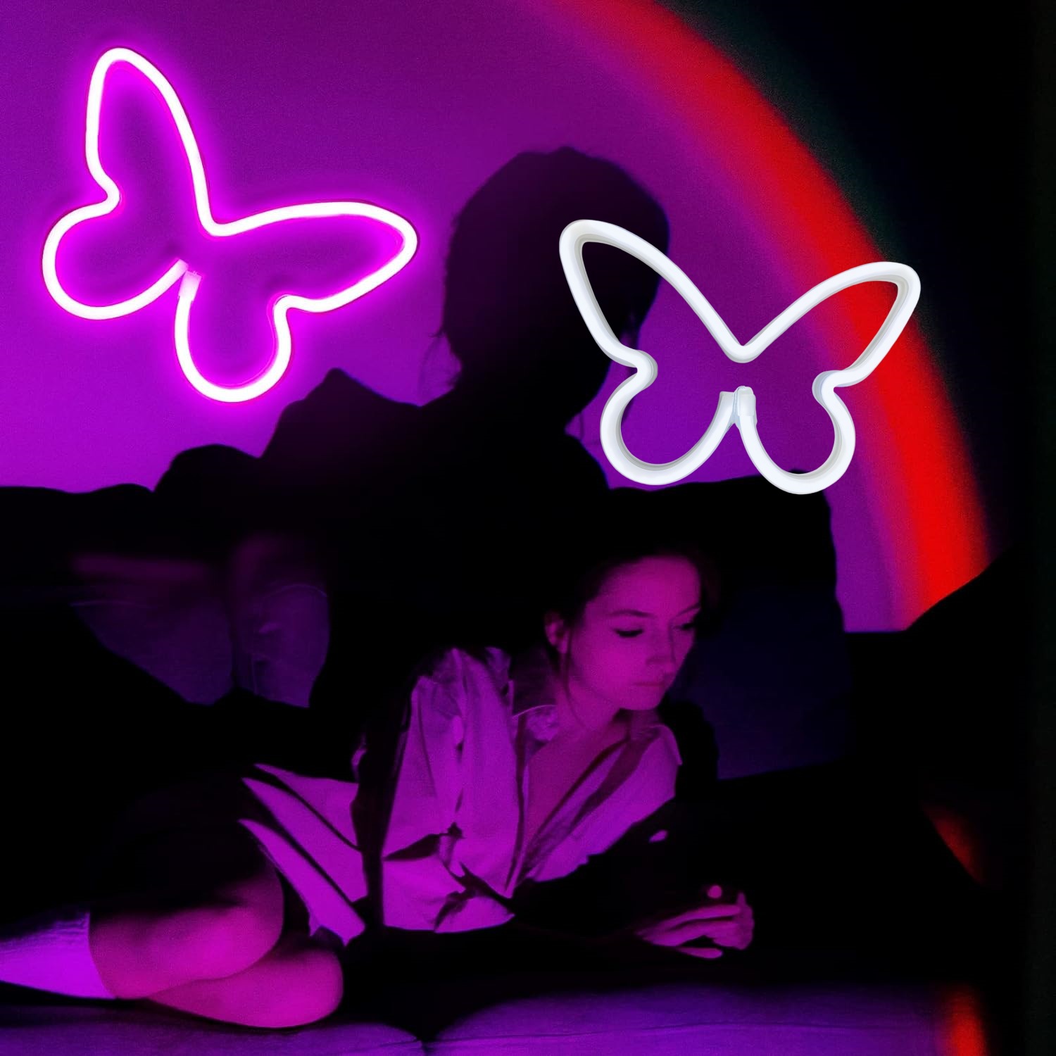 Neón LED luz de modelado mariposa Amazon en stock entrega de una sola pieza dormitorio decoración de la pared regalo de cumpleaños