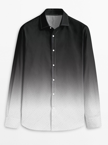 Men's Casual Long-Sleeve Printed Shirt Spring and Autumn Popular Gradient Color Comfortable Breathable Collar-Up Top