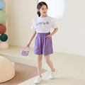 女童套装 韩版童装夏季学院风文艺T恤短袖上衣短裤子两件套中大童