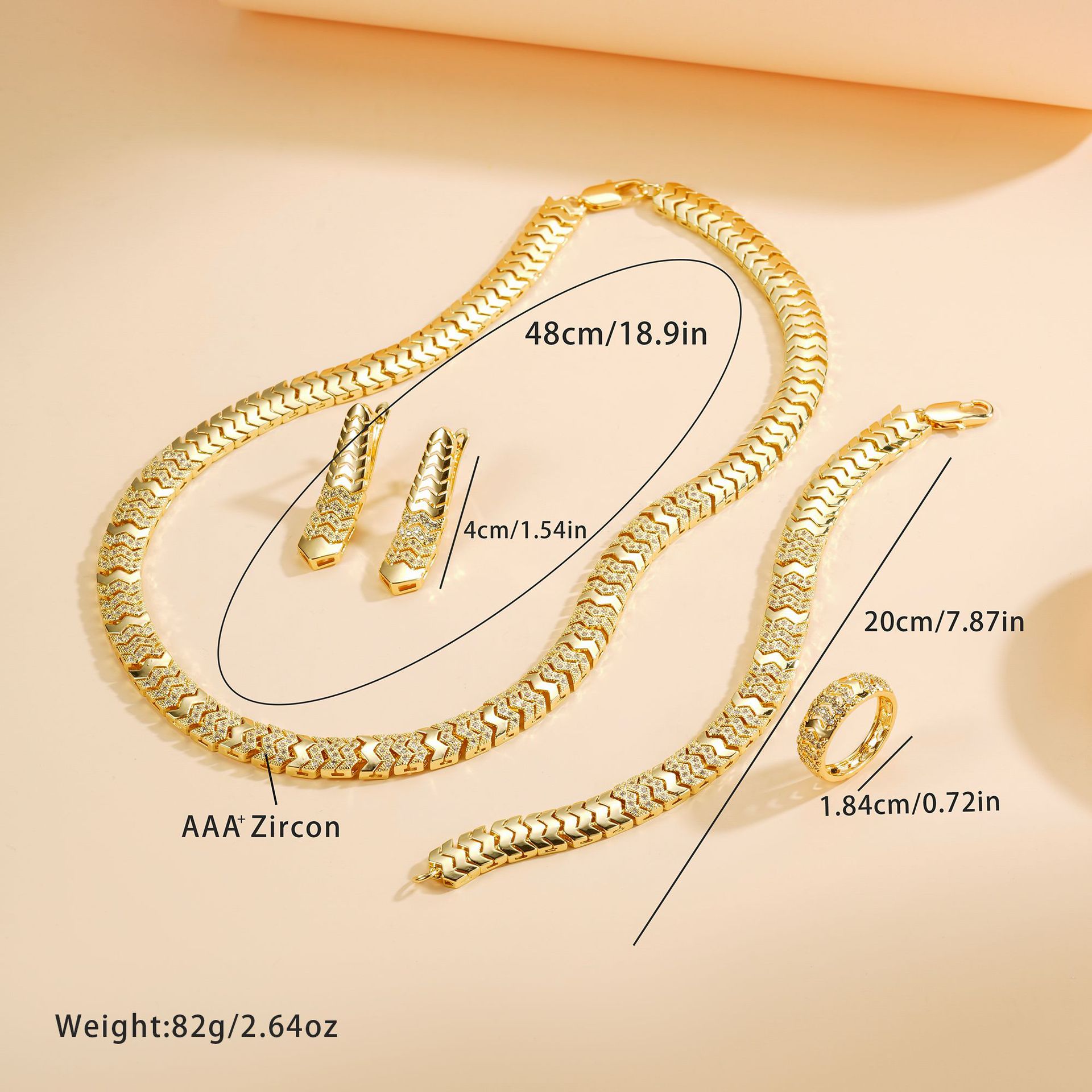 Joyería de textura europea y americana de alta calidad conjunto de collar de clavícula pulida collar de pulsera simple aretes anillo conjunto de cuatro piezas