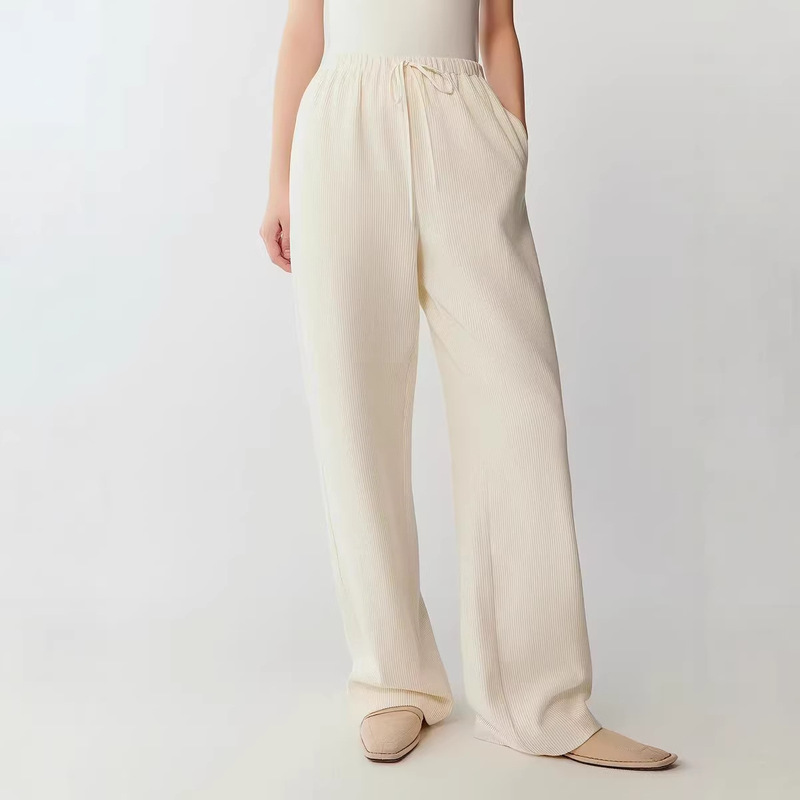 Xiaohe Women's Clothing Mall's Same Style 2026 Spring New Cotton Elastic Ribbed Knit Fabric Straight Casual Pants for Women Xiaohe Women's Clothing Mall's Same Style 2026 Spring New Cotton Elastic Ribbed Knit Fabric Straight Casual Pants for Women