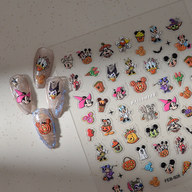 Halloween New Cartoon Character Nail Art Stickers Cute Mickey Children's Adhesive Nail Stickers Wholesale Cross-Border Hot Selling