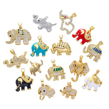 跨境可爱动物大象滴油铜镀真金锆石diy饰品配件单坠手链项链吊坠