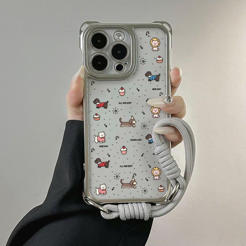 Mini Dog-Themed Phone Case for Apple 17 Pro Max with Four-Corner Lanyard, New Model for 16 Pro, Anti-Drop for 14, Precision Cutouts for 13