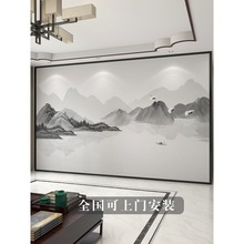 2025新款电视背景墙壁布千里江山图壁纸3d立体墙布新中式客厅壁画