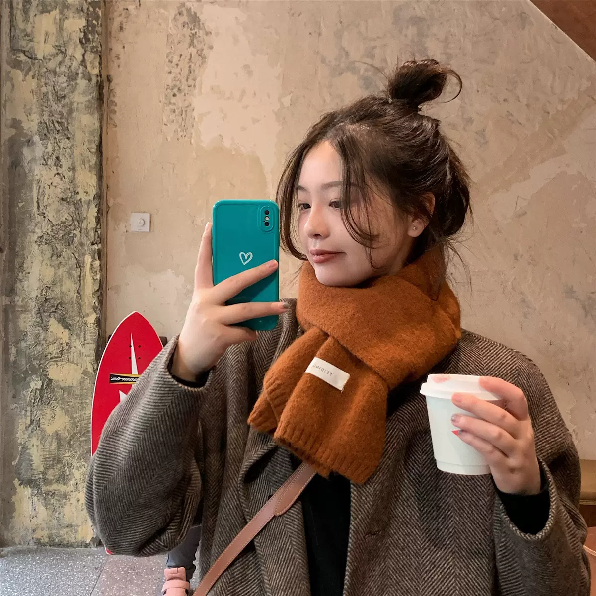 韩版ins保暖纯色围巾女秋冬季百搭时尚学生针织小围脖男新款毛线