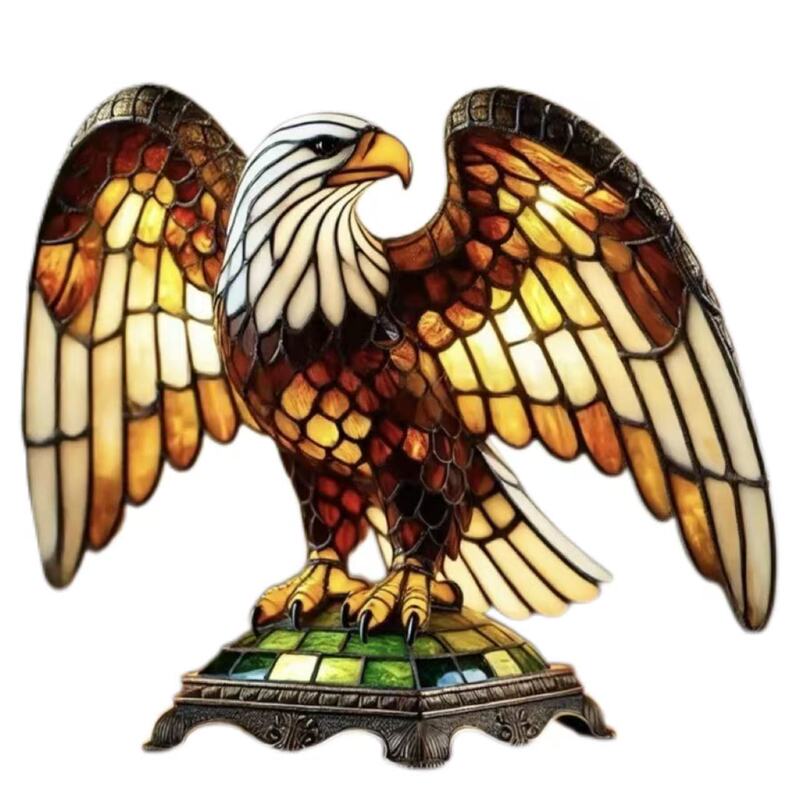 Handcrafted Colored Eagle Lamp Handmade Colored Eagle Lamp Tiffany Style Patriotic Decoration