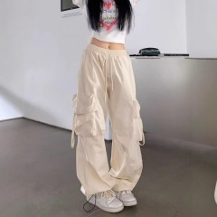 2025 新アメリカンレトロカーゴカジュアルパンツ女性のハイウエストストレートワイドレッグパンツデザインルーズフロアモップパンツ