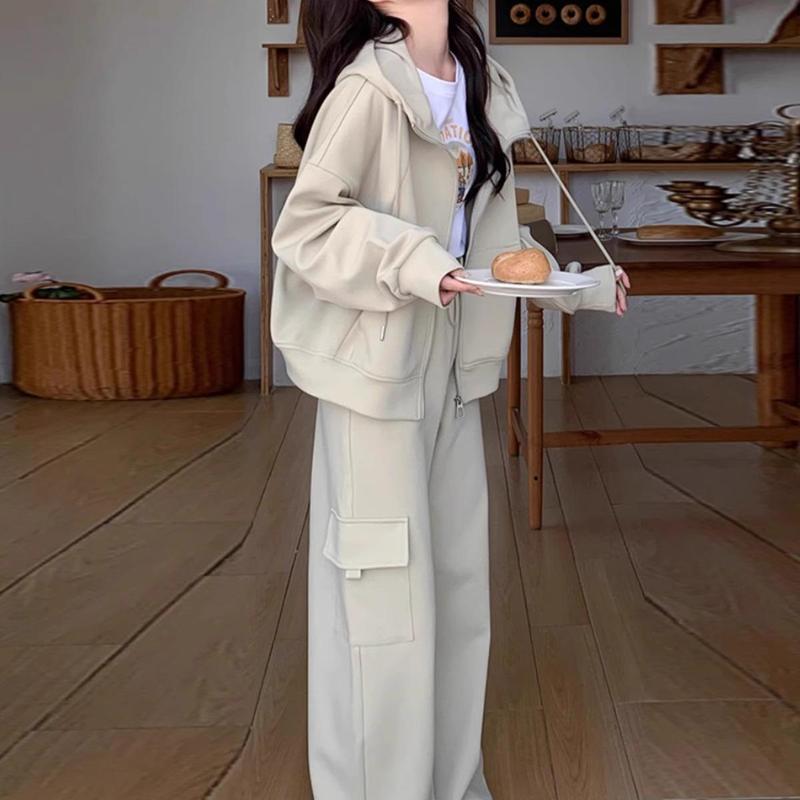 学院风休闲套装女2025秋新款小个子运动连帽卫衣外套卫裤两件套|undefined