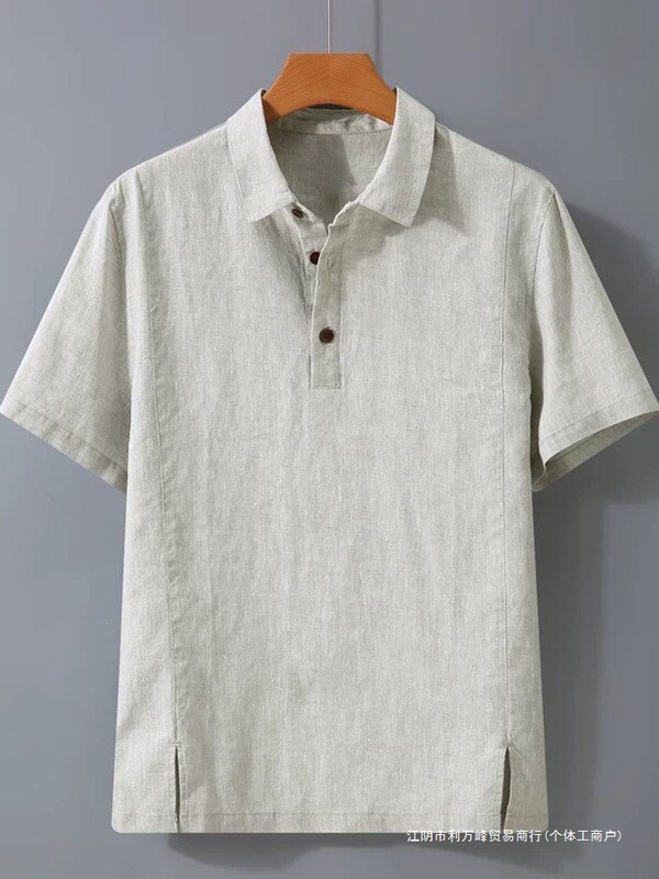 High-End Cotton and Linen Short-Sleeved T-Shirt for Men, Summer Thin Casual Collared Pullover, Loose Half-Sleeved Full Linen Top High-End Cotton and Linen Short-Sleeved T-Shirt for Men, Summer Thin Casual Collared Pullover, Loose Half-Sleeved Full Linen Top