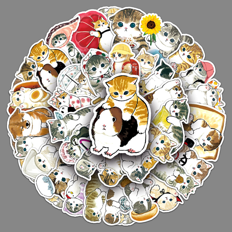 50 hand-painted kitten personality cross-border best selling cartoon cute goo card hand account decoration cup luggage sticker
