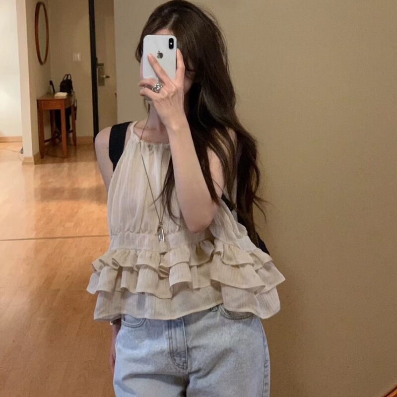 Korean Chic 2026 Summer New Fashion Thin Sweet and Elegant Multi-Layered Lace Hem Camisole Top for Women Korean Chic 2026 Summer New Fashion Thin Sweet and Elegant Multi-Layered Lace Hem Camisole Top for Women