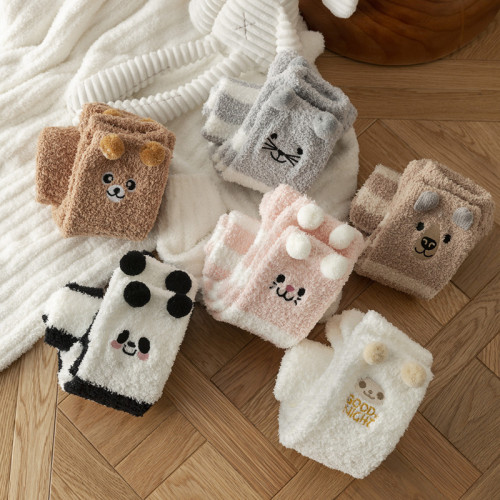 23 coral velvet socks winter warm knee socks wholesale cartoon embroidery Japanese high knee socks for women