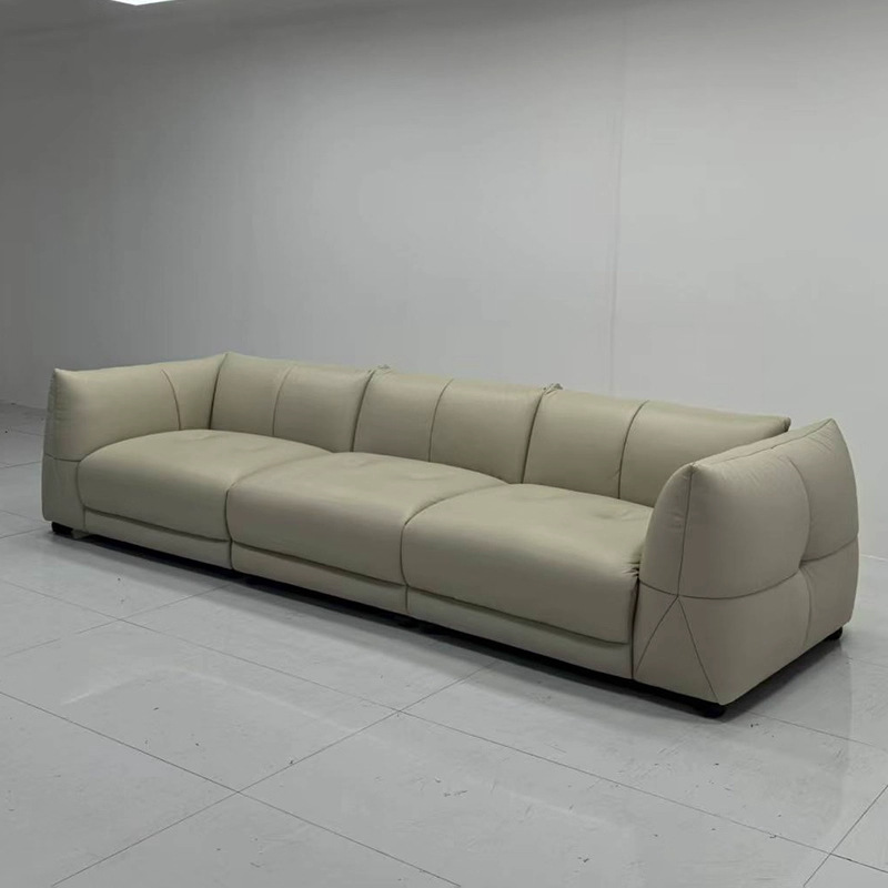 Foshan Factory Genuine Leather Sofa Modern Minimalist Living Room First Layer Cowhide Designer Straight Row Small Apartment Leather Art Sofa