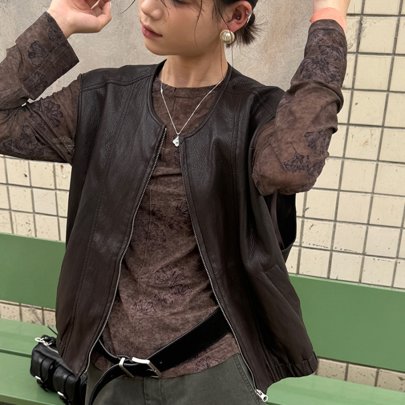 Lino Autumn New Korean Style Simple Silk Scarf Leather Vest for Women 2026 Loose Casual Sleeveless Jacket Top Lino Autumn New Korean Style Simple Silk Scarf Leather Vest for Women 2026 Loose Casual Sleeveless Jacket Top