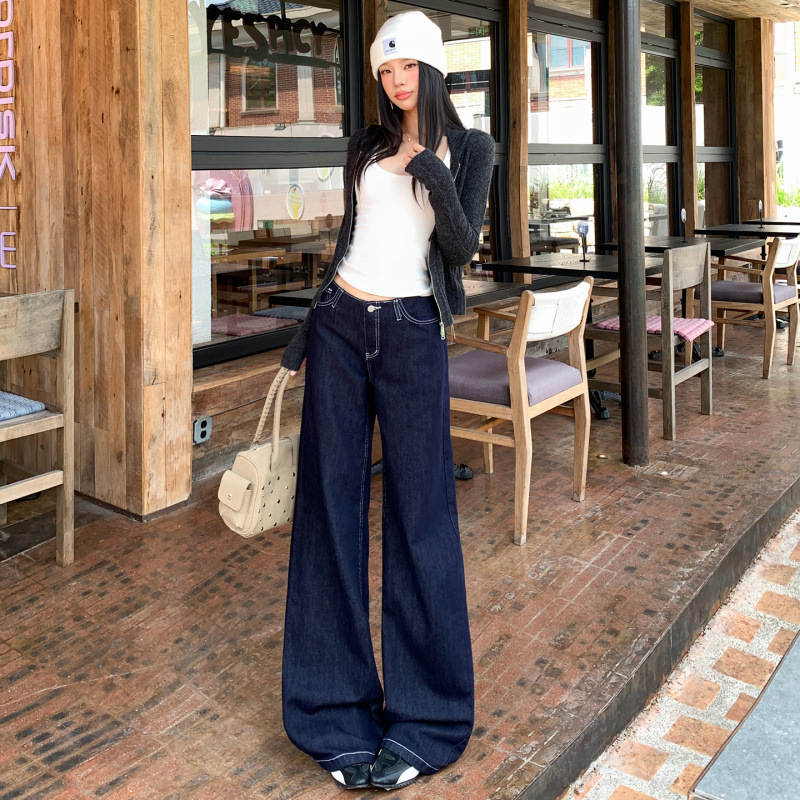 秋款｜美式复古｜小众腰头设计｜低腰宽松阔腿牛仔裤女