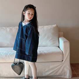 童装女童长袖连帽牛仔套头衫儿童2024新款春季上衣宝宝洋气A478