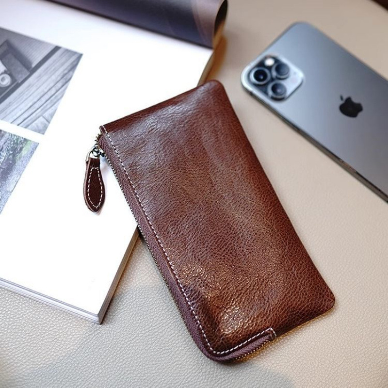 2025 Korean Version of the New Leather Long Wallet for Women, Ultra-Thin, Simple, Casual, Zippered Wallet for Mobile Phones, Soft Leather Wallet