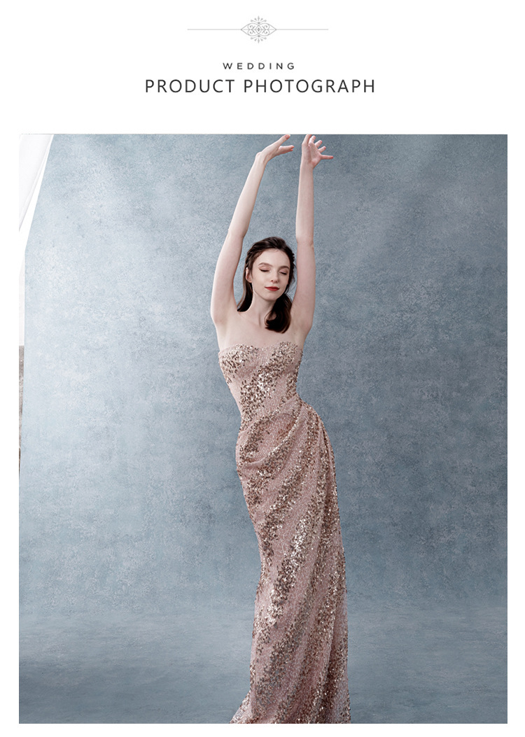 Elegant French Style Light Luxury Sequined Strapless Evening Gown Sophisticated Mermaid Style Engagement Dress for Women Hostess Banquet Toast_ecoleips.com