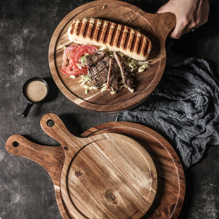 Plato de carne bandeja de madera plato de pizza vajilla japonés neto papas fritas plato de pollo picnic plato de madera Placa de carne