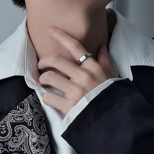 925 Silver Ring for Men Trendy Ins Cool Retro Personality Style Men's Plain Band Single Ring for Ring Finger Minority Adjustable