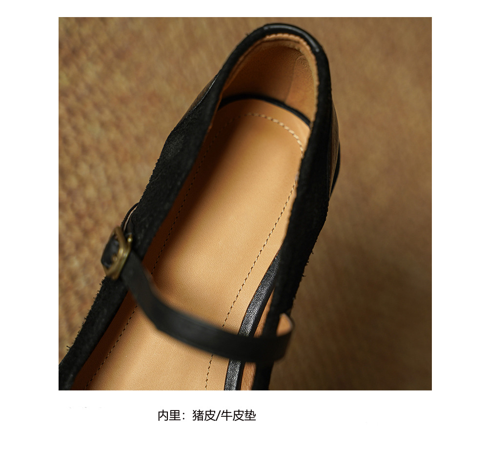 Giày Mary Jane nữ da bò mũi tròn đế mềm gót trung vintage phong cách JK Anh — đen chi tiết 17