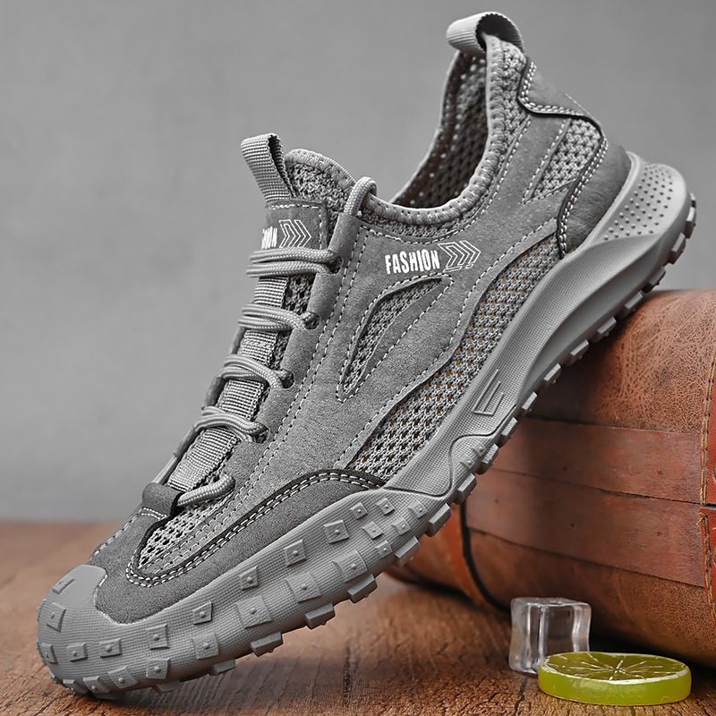 Men's 2023 Summer New Lightweight Breathable Anti-Slip Soft Sole Genuine Leather Outdoor Casual Air Shoes