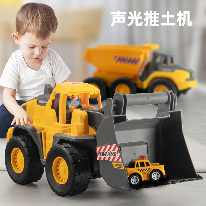 儿童挖掘机玩具新款惯性工程车大号推土车声光运输玩具车现货批发