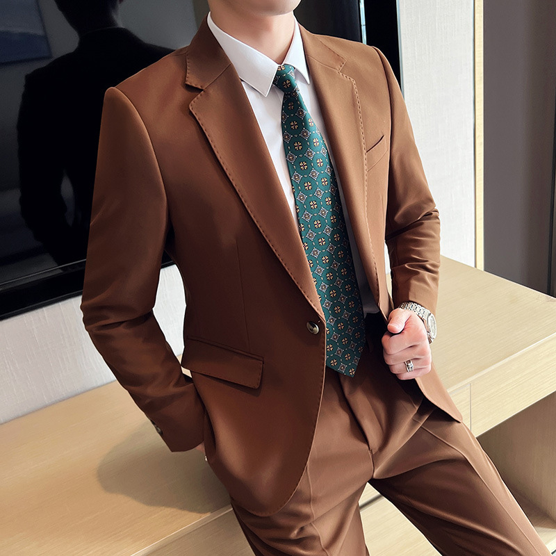 Distribution Men's New Multicolor Suit Two-piece Slim-fit One-button Texture Bead Line Suit