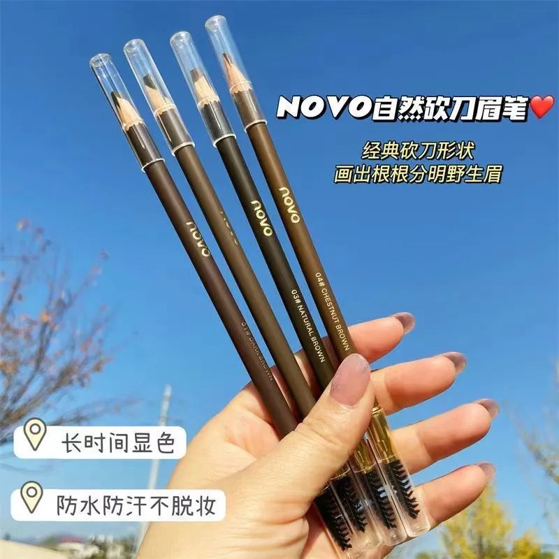 NOVO チョッパー アイブロウ ペンシル、自然な形、着色しやすい、汗に強い、初心者向けの極細双頭アイブロウ ペンシル、極細ヘッド、多用途|undefined