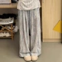 高腰大码宽松扎染阔腿裤