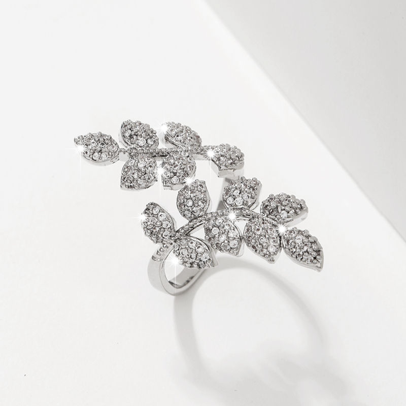 European And American Leaf Wheat Ear Ring Fashionable Lady Design Ring Inlay Adjustable Popular Handmade For Women_voghion.com