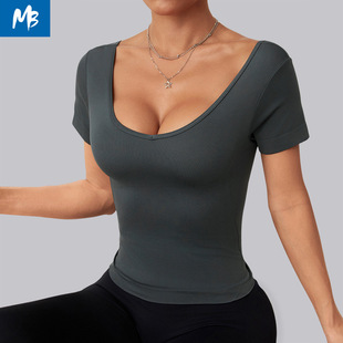 Cross-Border European and American New Short-Sleeved T-Shirt Tight Fitness Summer Sports Running Ultra-Thin Breathable Casual Soft Top