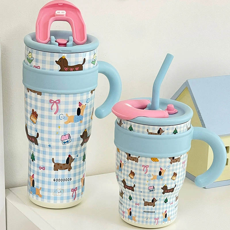 Capacious tea cup, straw, high quality glass with glass