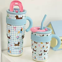 Capacious tea cup, straw, high quality glass with glass