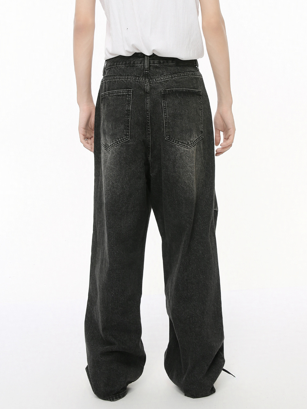 MTLCLOTHES Hombres| Otoño nicho bolsillo de empalme callejera alta recta pantalones de pierna ancha lavado con agua jeans sueltos