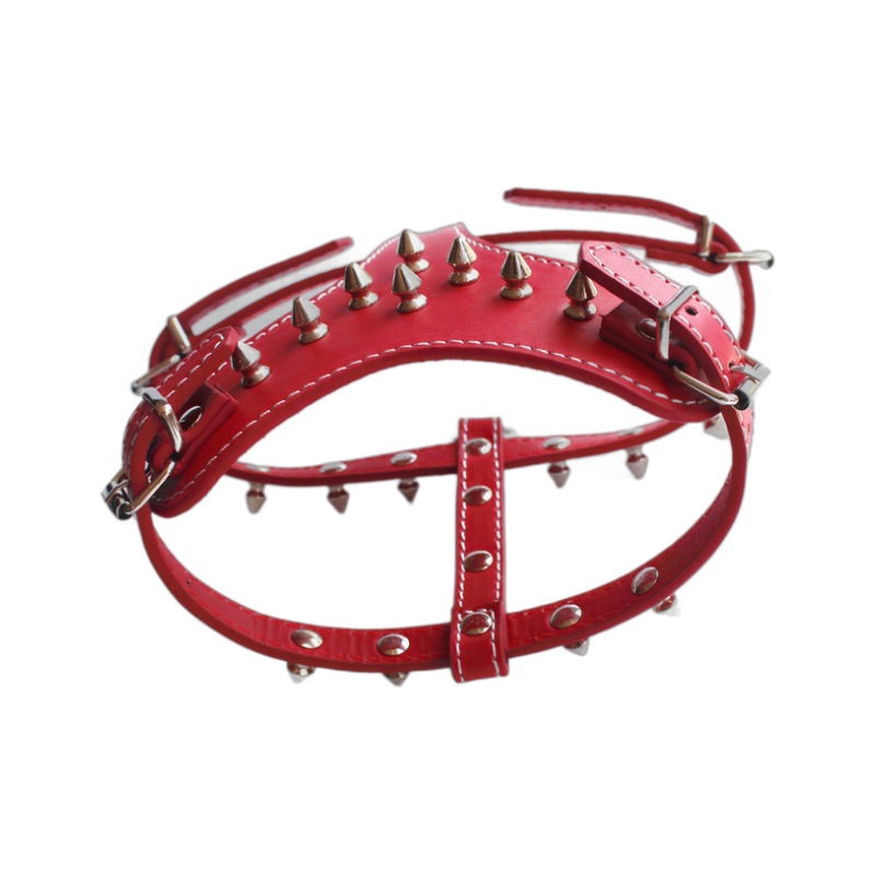 Personalized Anti Bite PU Dog Harness Genuine Leather Punk Style with Studs Nylon Seat Belt for Cross Border Sales_voghion.com
