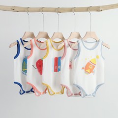 Baby PJs pure cotton embroidered onesie summer thin girls' sleeveless triangular sleeper newborn crawling suit
